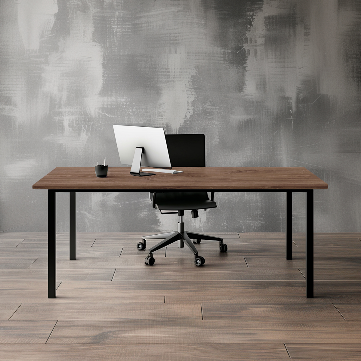 Стол офисный ST45 черный/ЛДСП коричневый дуб, 160x70