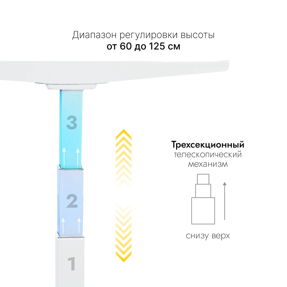 Стол с регулировкой высоты 2A3 белый/ЛДСП белый, 140x80
