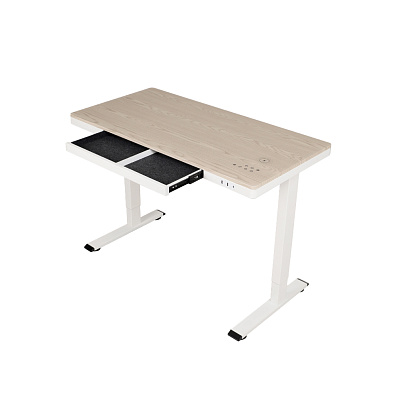Стол с регулировкой высоты E4A с ящиком белый/МДФ белый дуб, 140x70